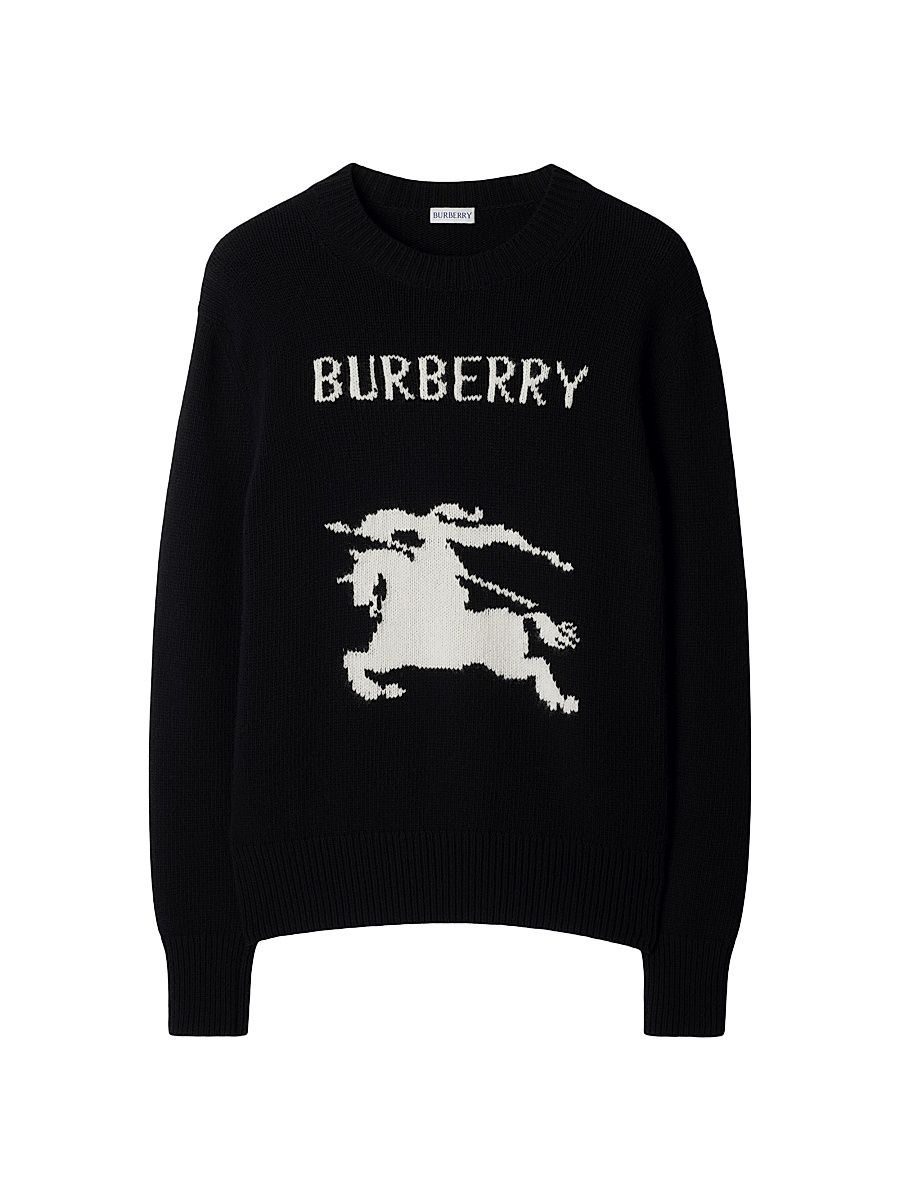 Men's Equestrian Knight Design Wool & Cashmere Sweater - Black - Size XL