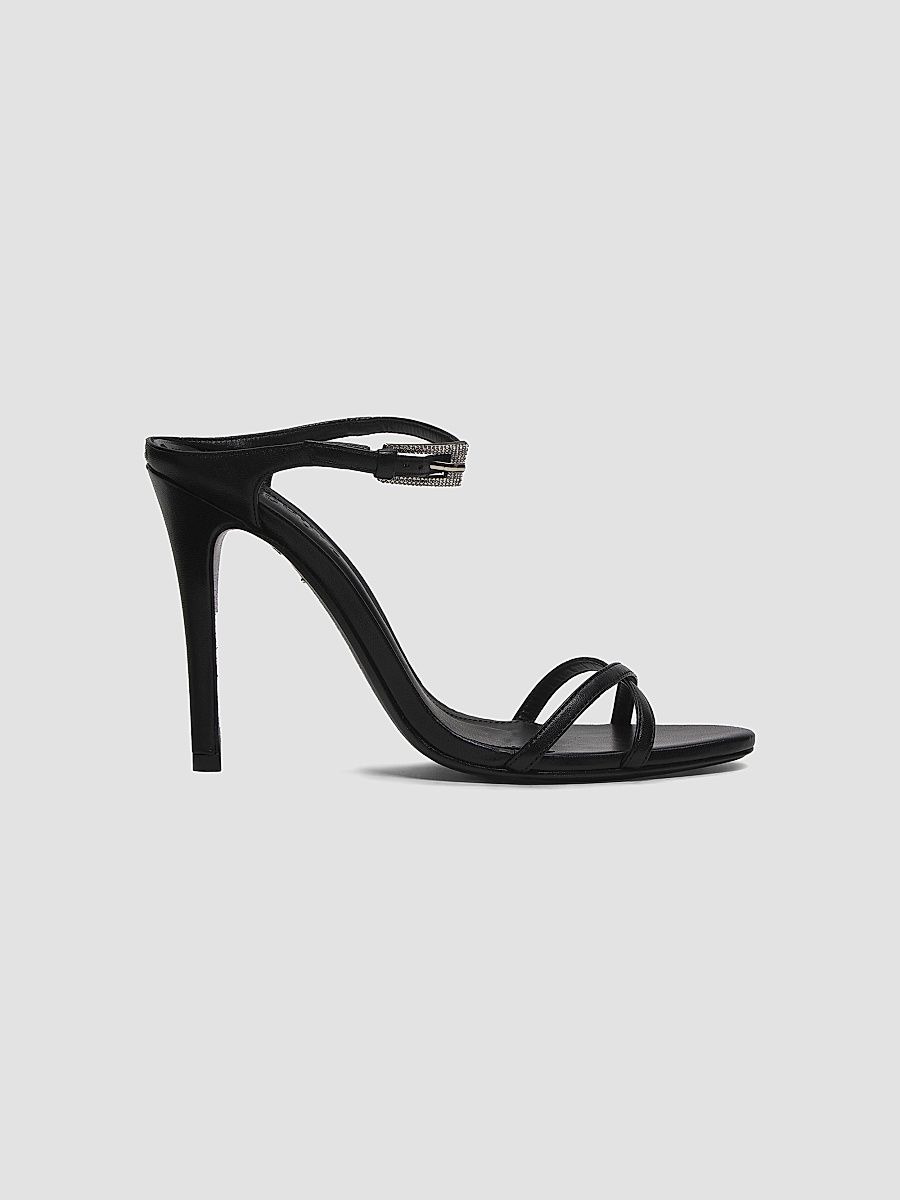 Women's Aileen Glam 110MM Crystal-Buckle Leather Sandals - Black - Size 9