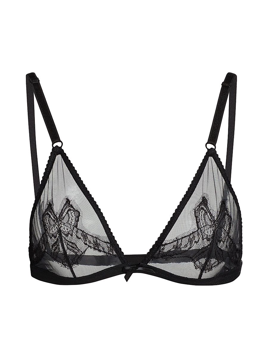 Women's Bow Mesh Soft Bra - Black - Size Large