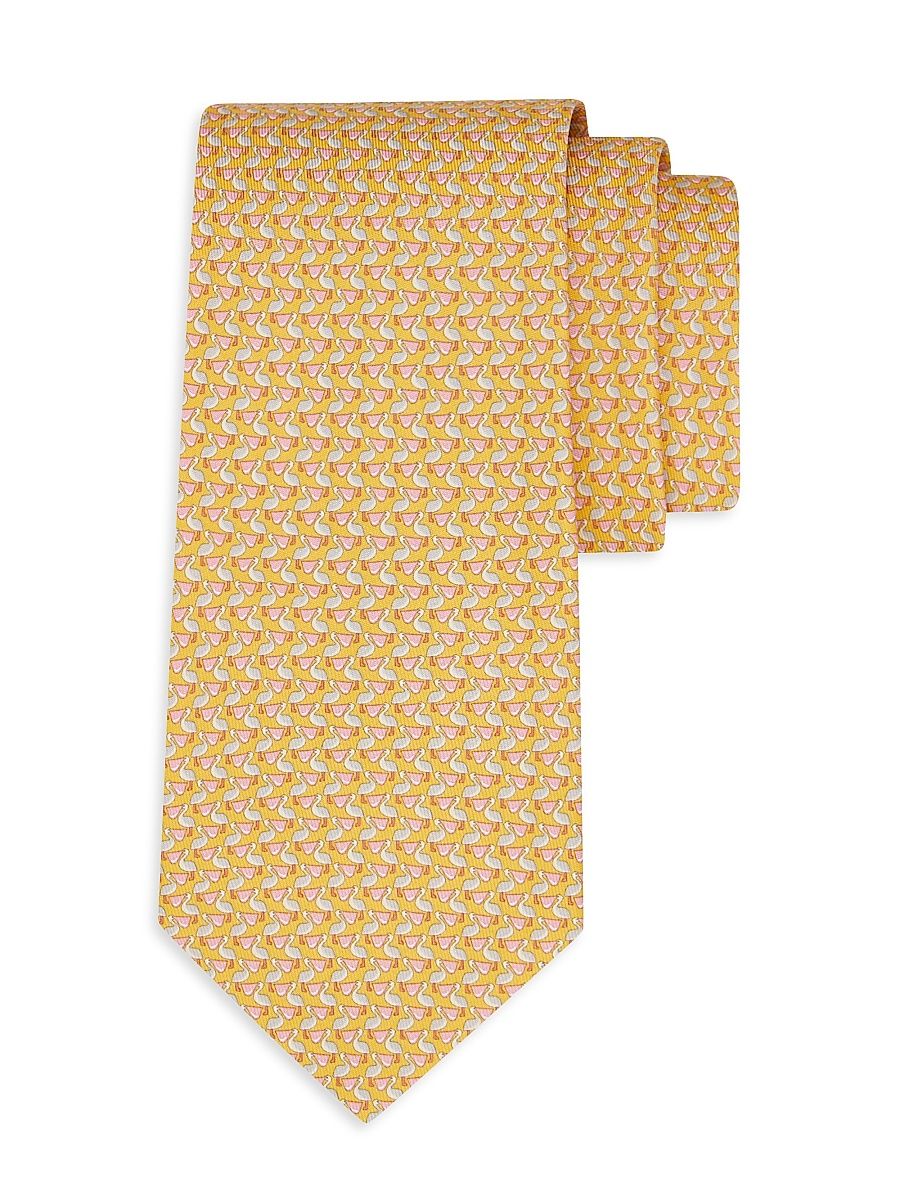 Men's Bea Bird-Printed Silk Tie - Yellow