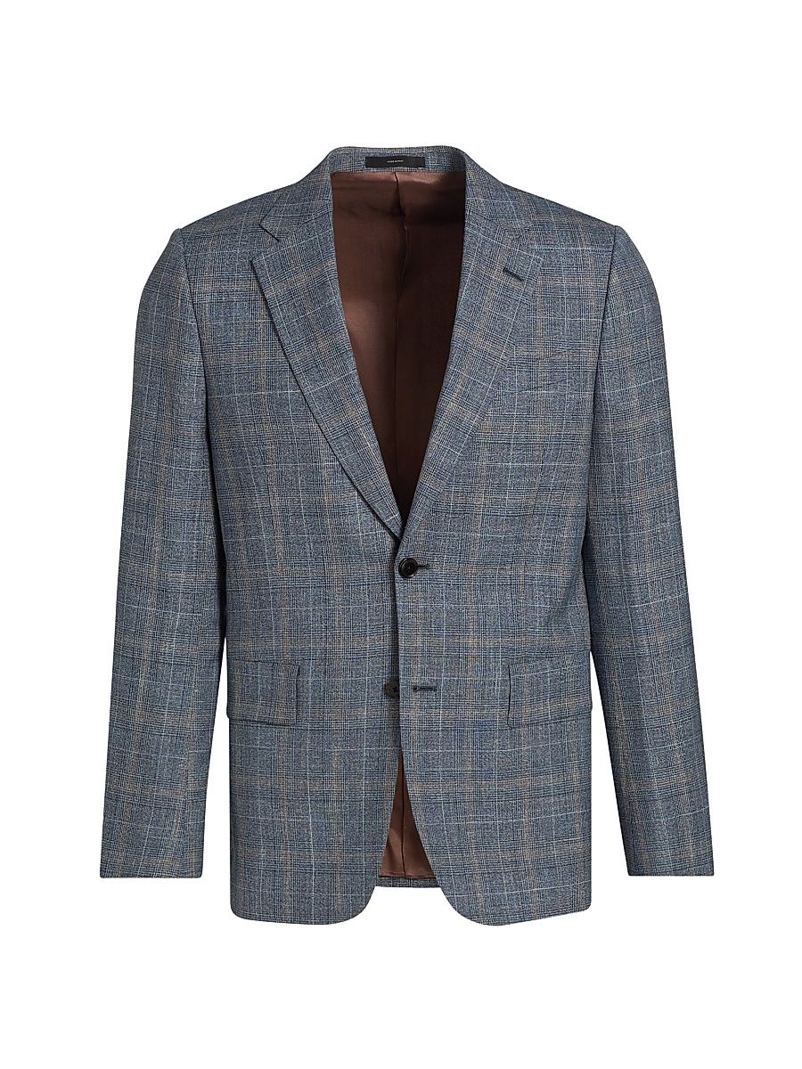 Men's Tailored-Fit Wool-Silk-Linen Jacket - Greyish Blue - Size 46
