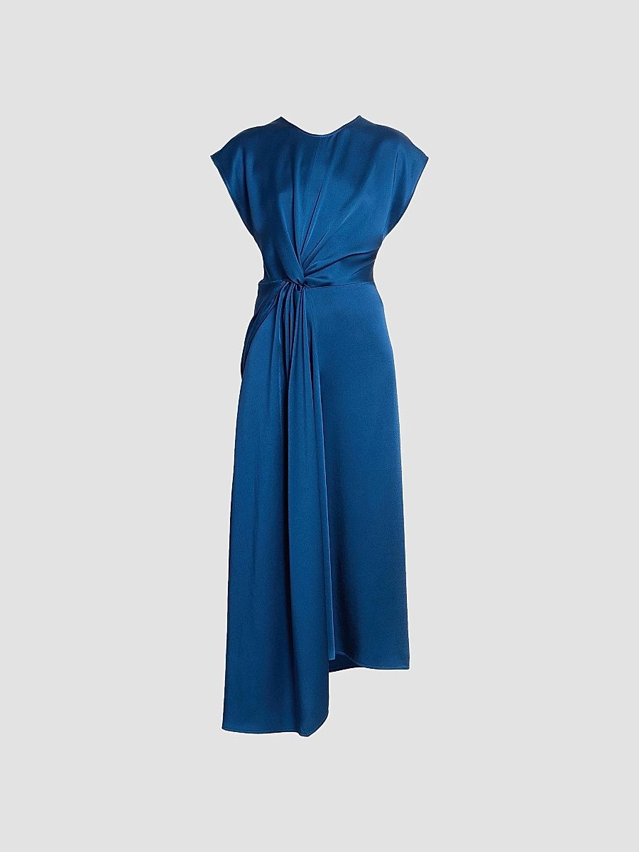 Victoria Beckham Women's Satin Twist Waist Midi-Dress - Dark Ocean - Size 8