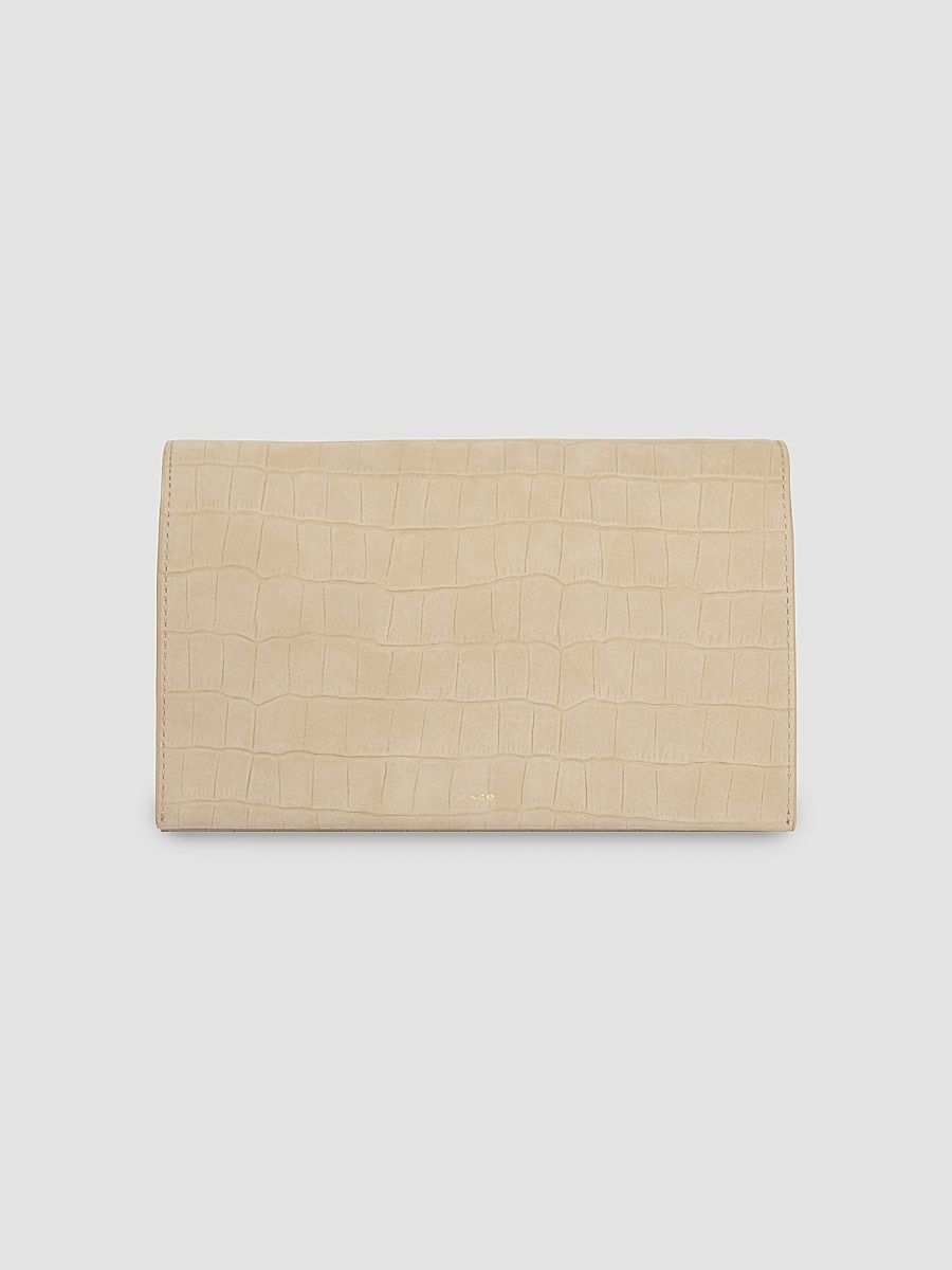 Women's Croc-Embossed Nubuck Wallet On Strap - Marzipan