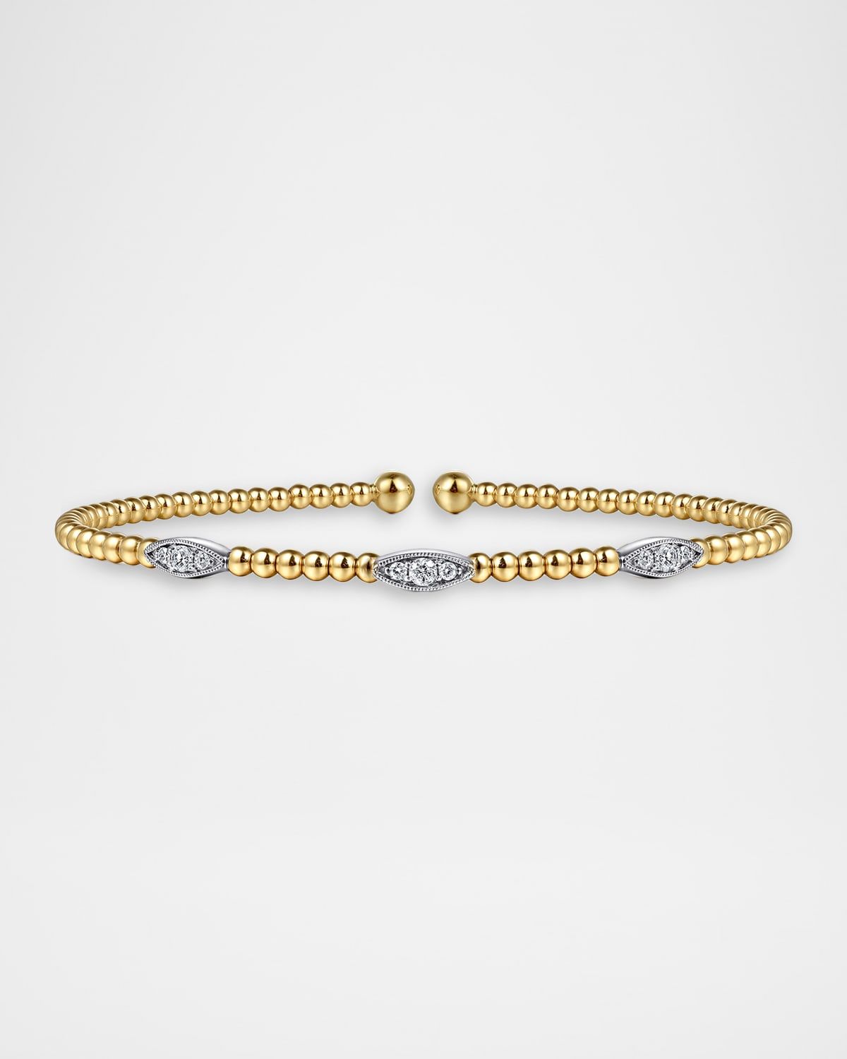 14K White and Yellow Gold Bujukan Diamond Marquise Stations Bangle