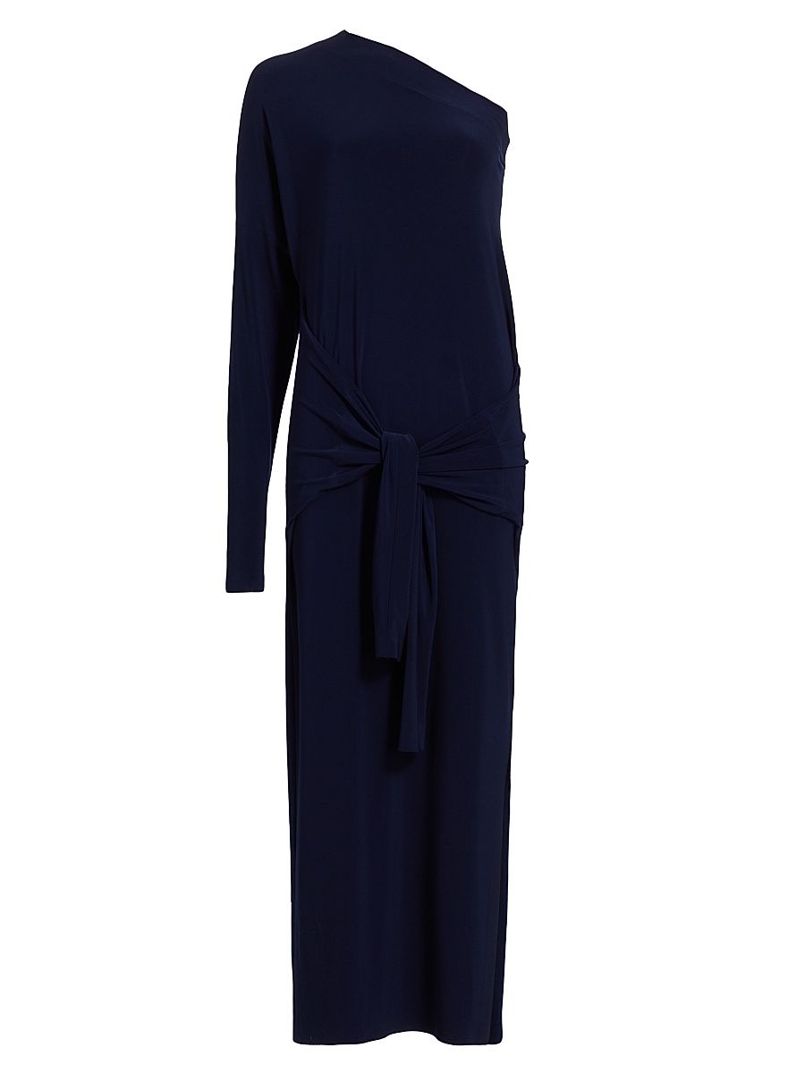 Women's One-Shoulder Draped Maxi Dress - True Navy - Size Large
