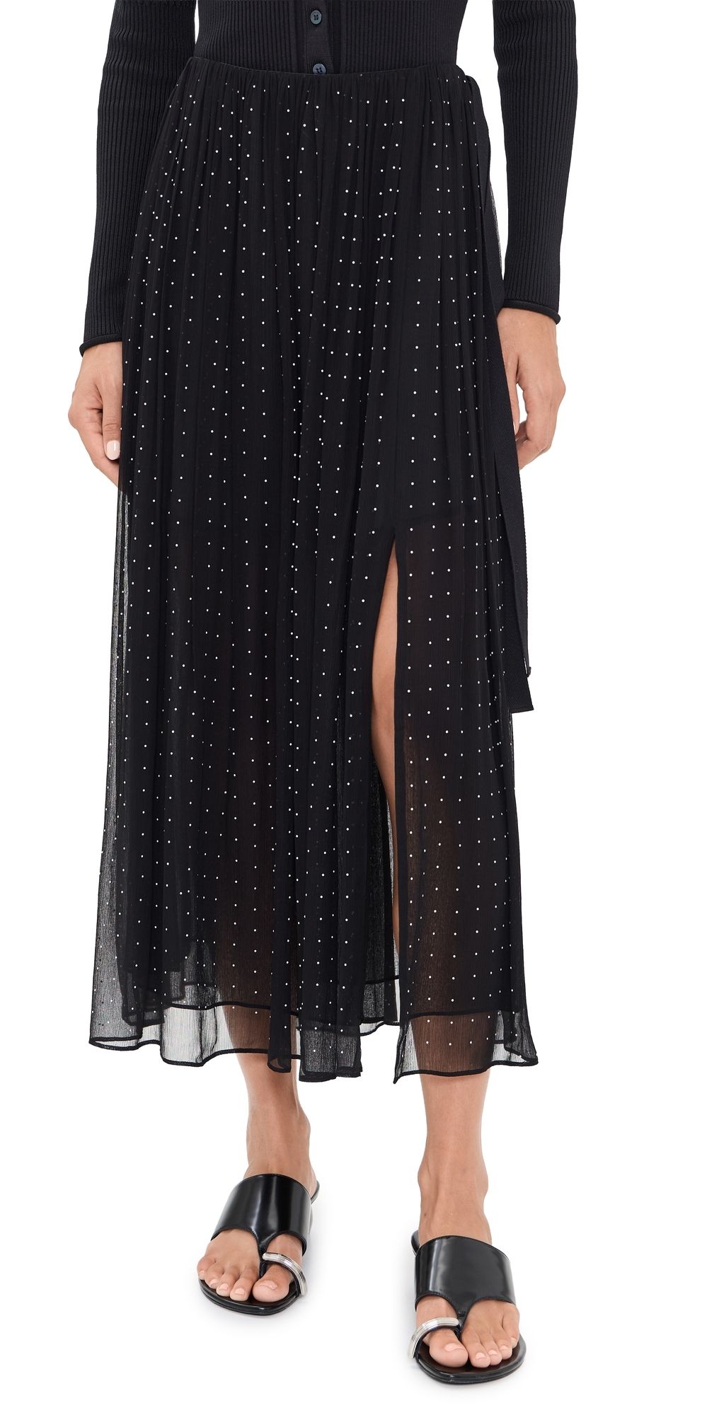 Vince Heat Set Dot Gathered Skirt Black S