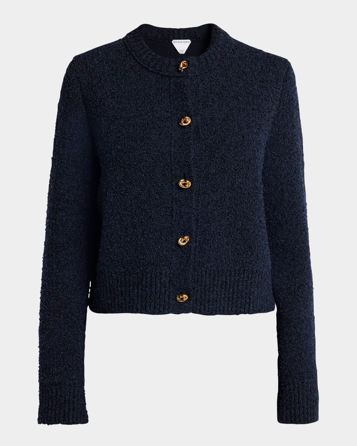 Knot-Button Boucle Knit Cardigan
