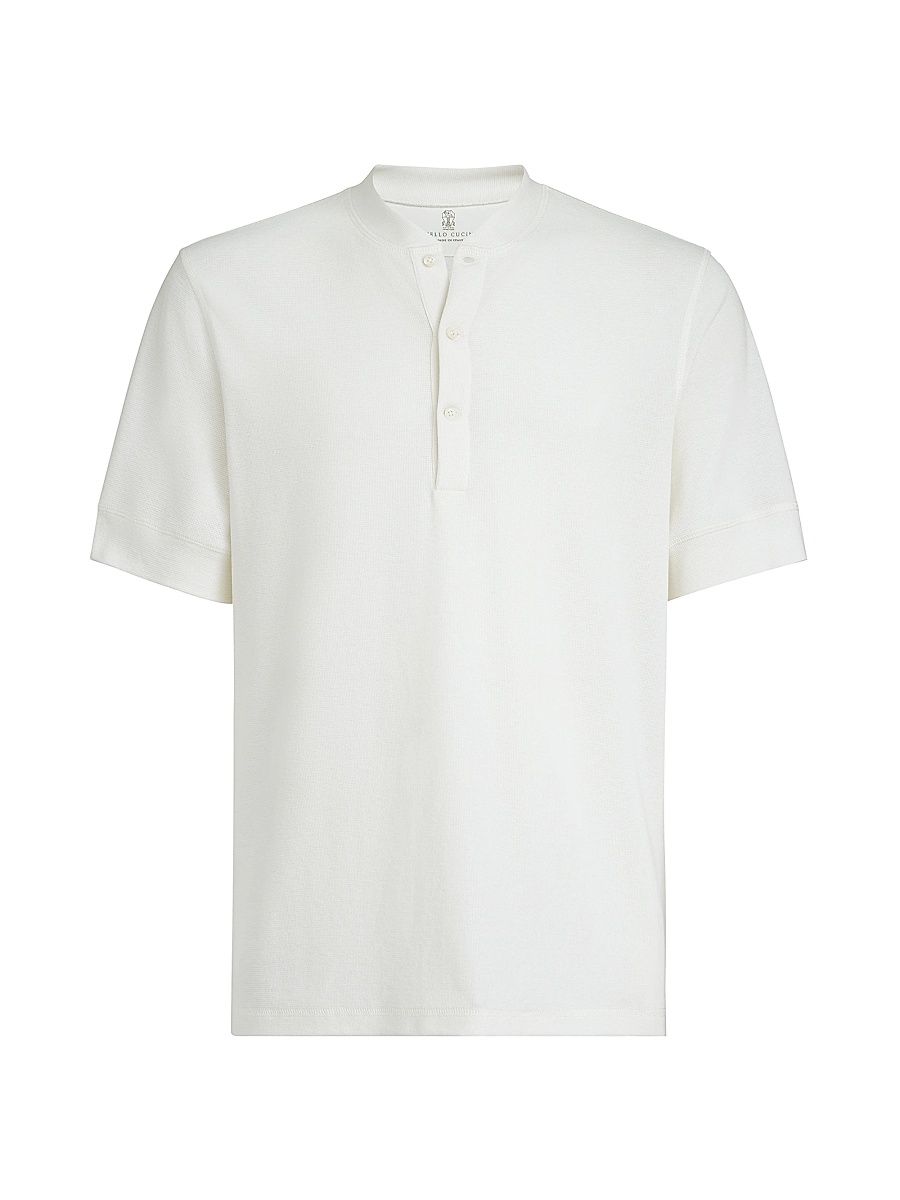 Men's Cotton Waffle Jersey T-Shirt with Henley Collar - Off White - Size XXXL