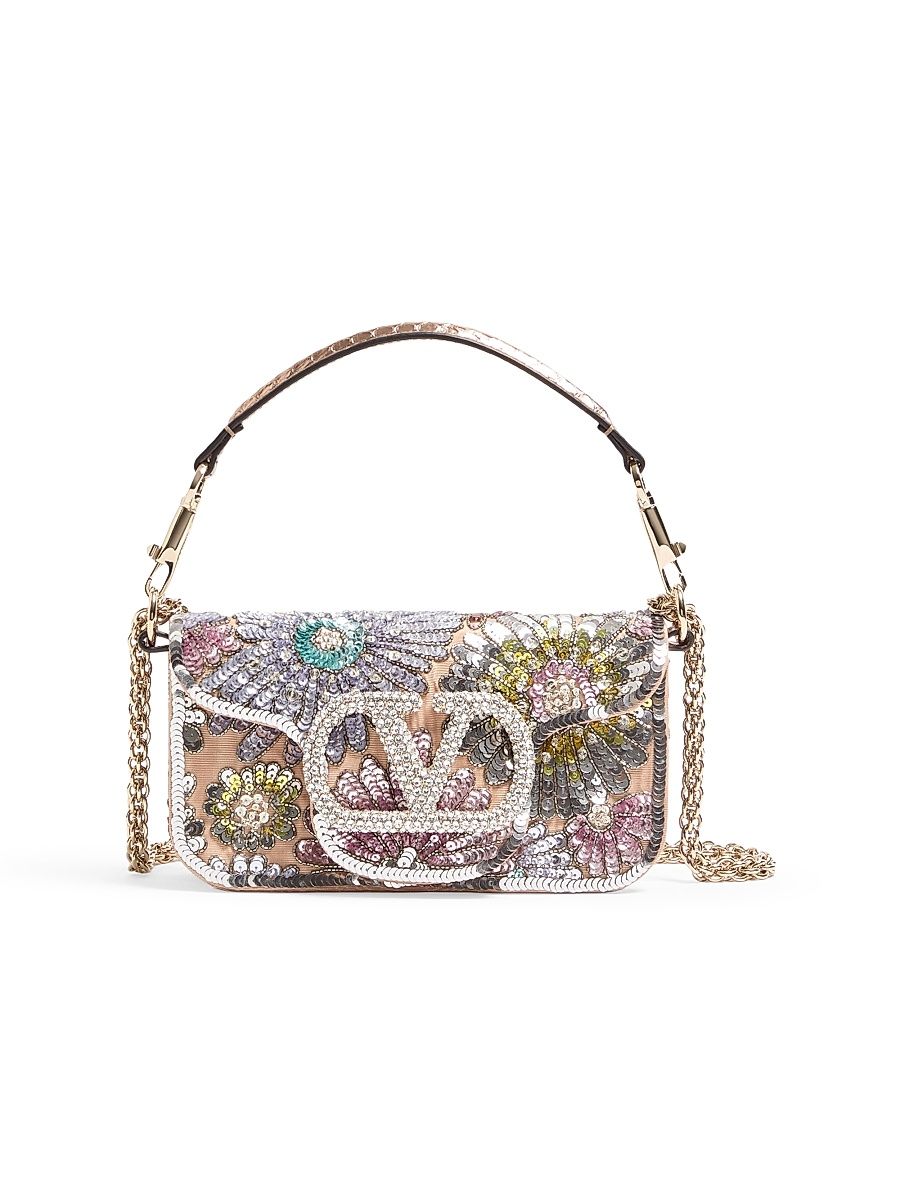 Women's Locò Small Embroidered Shoulder Bag with Jewel Logo - Multicolored