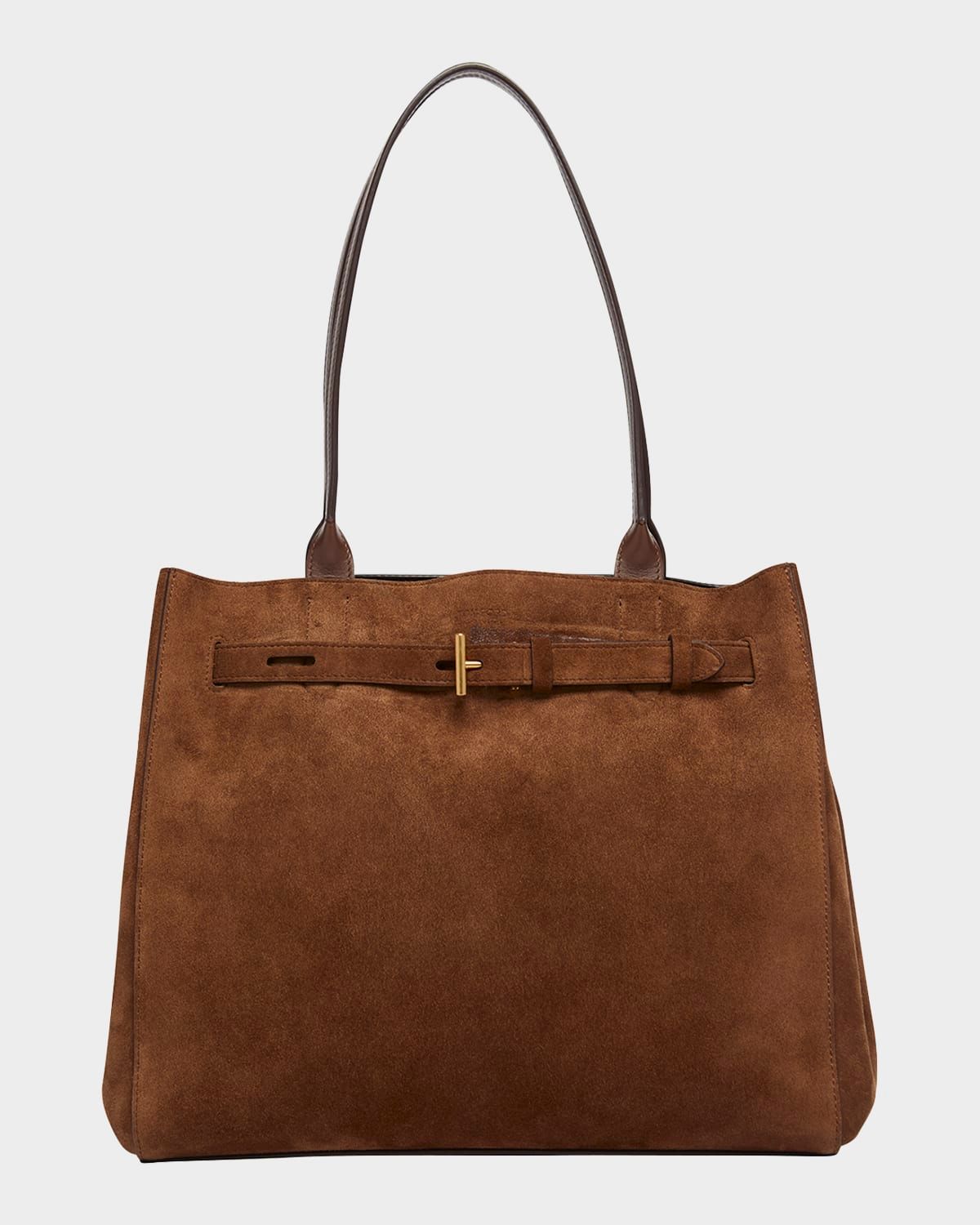 Belted T-Buckle Suede Tote Bag