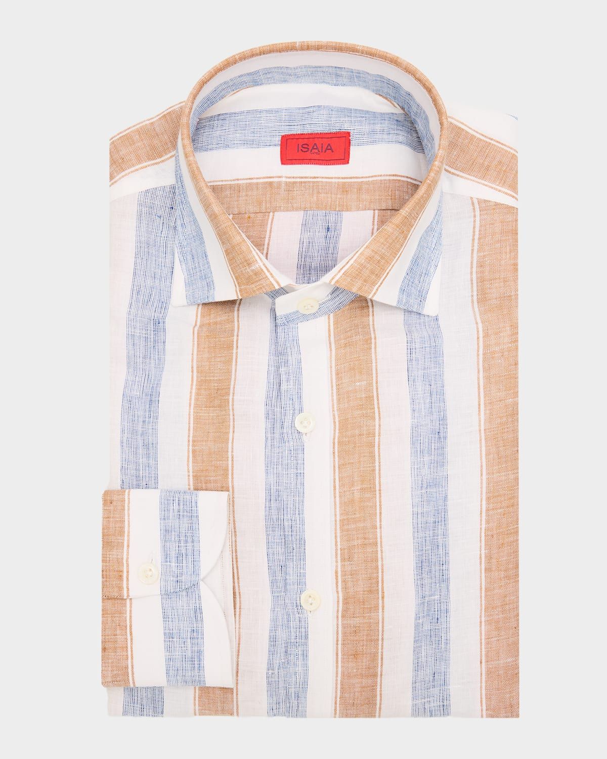 Men & apos;s Linen Wide Stripe Dress Shirt