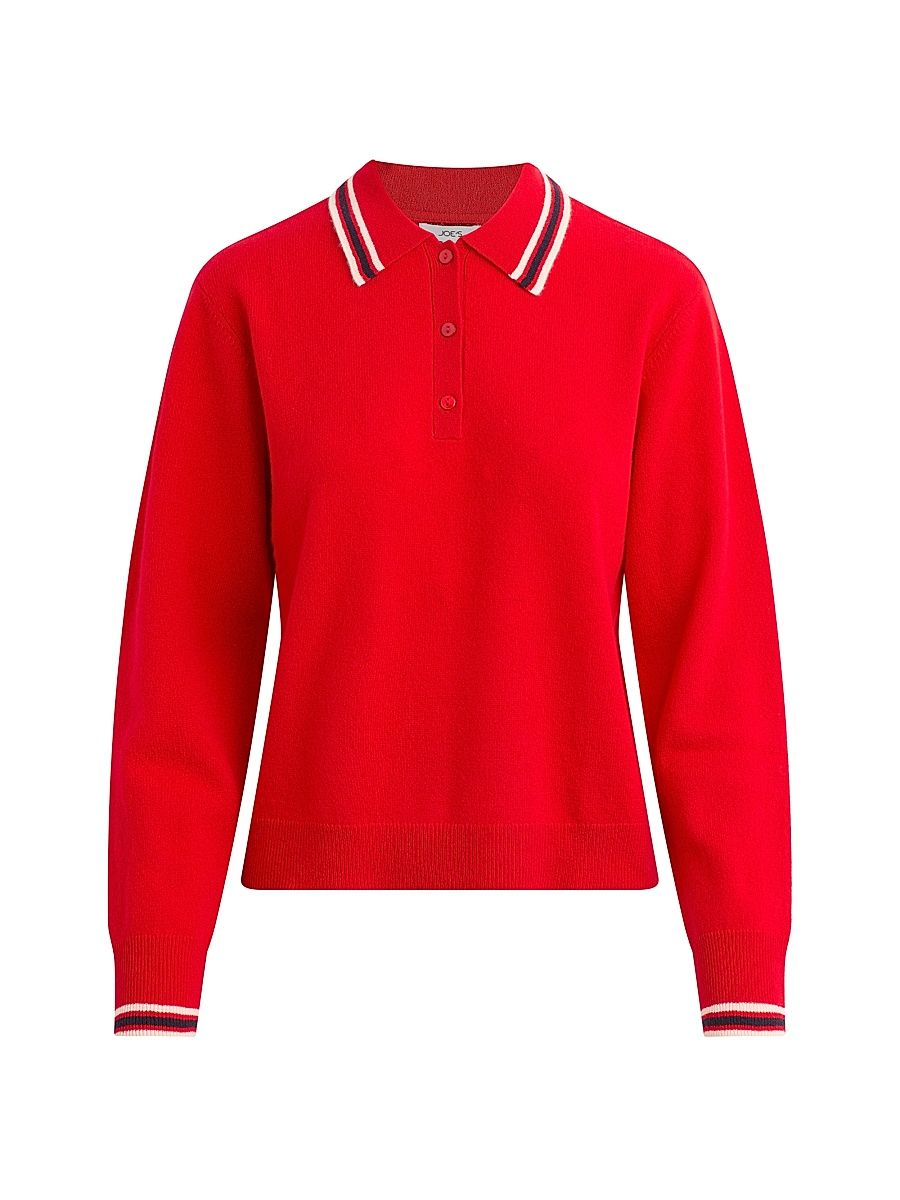 Women's Cashmere Long-Sleeve Polo Shirt - Cherry Red - Size XS