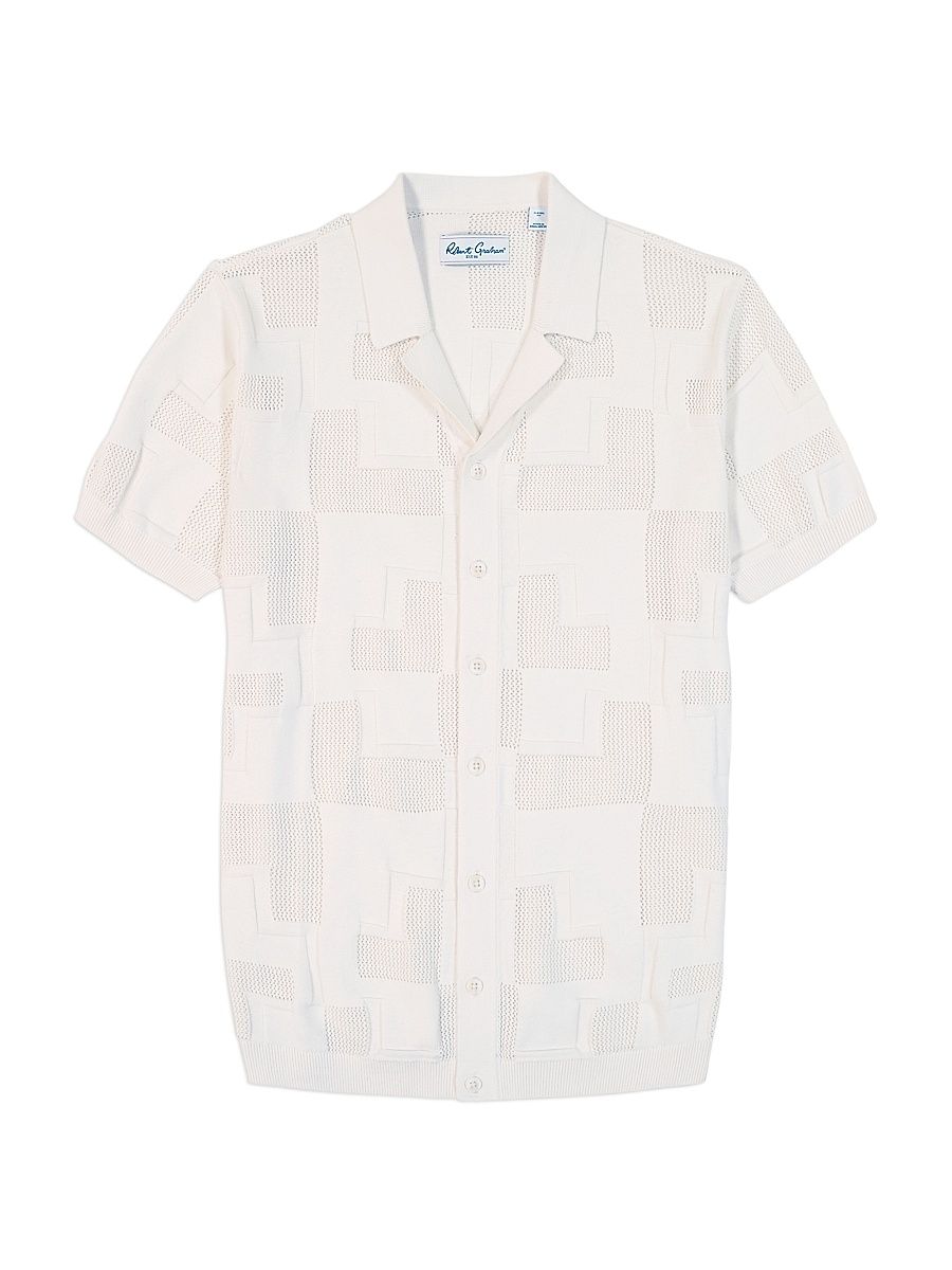 Men's Drayford Jacquard Short-Sleeve Cotton Sweater - Off White - Size XXXL