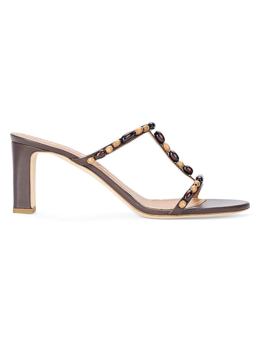 Women's Talita Beaded Leather T-Strap Sandals - Wood Beads - Size 11