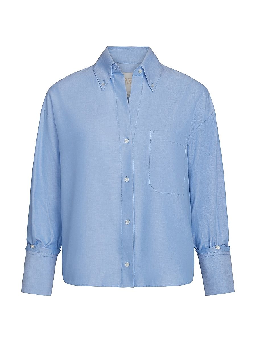 Women's J. D. Oxford Cotton Button-Front Shirt - Blue - Size Large