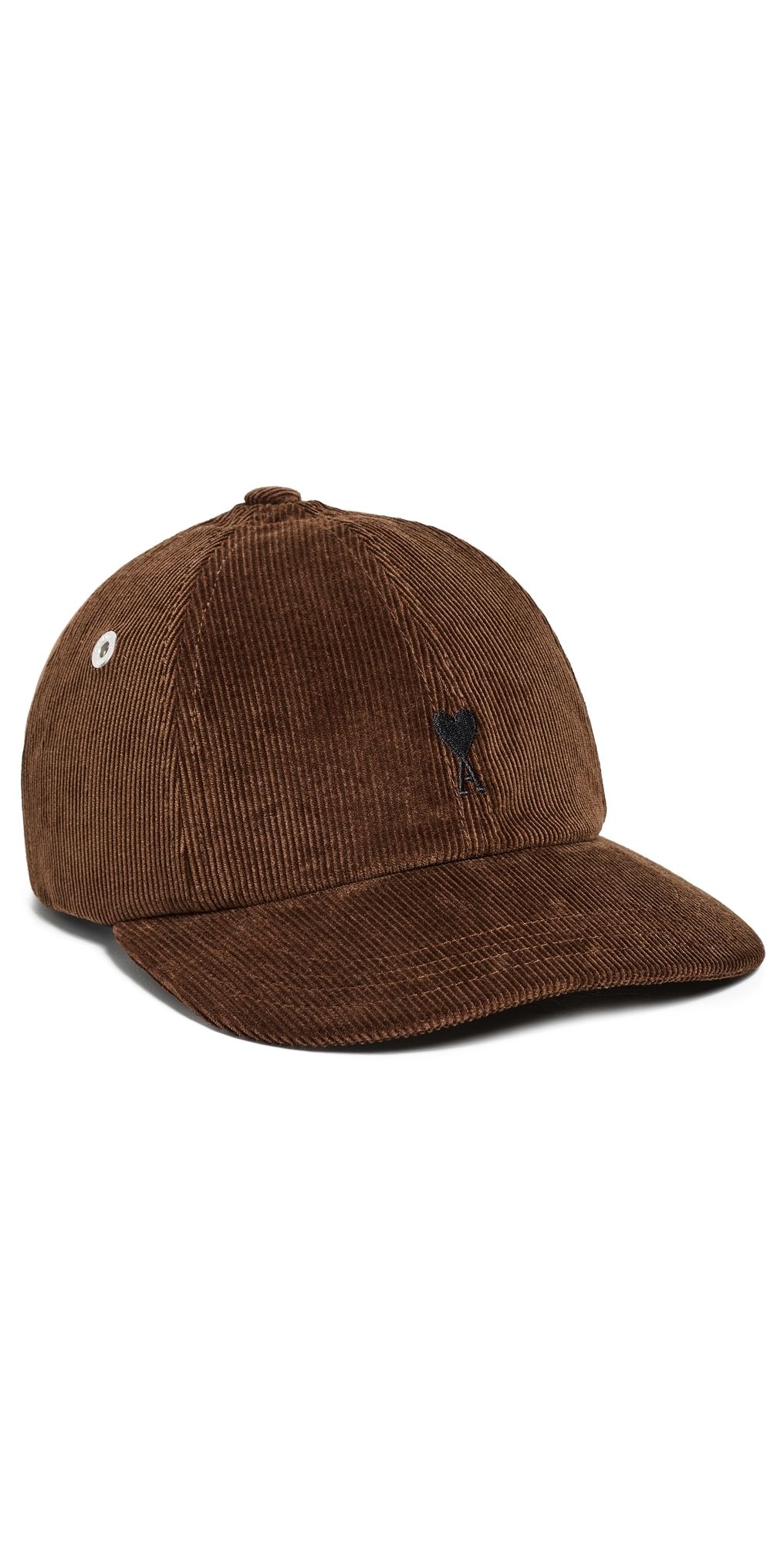 AMI Quota - Black Ami De Coeur Embroidery Corduroy Cap MARRON CHOCOLAT One Size