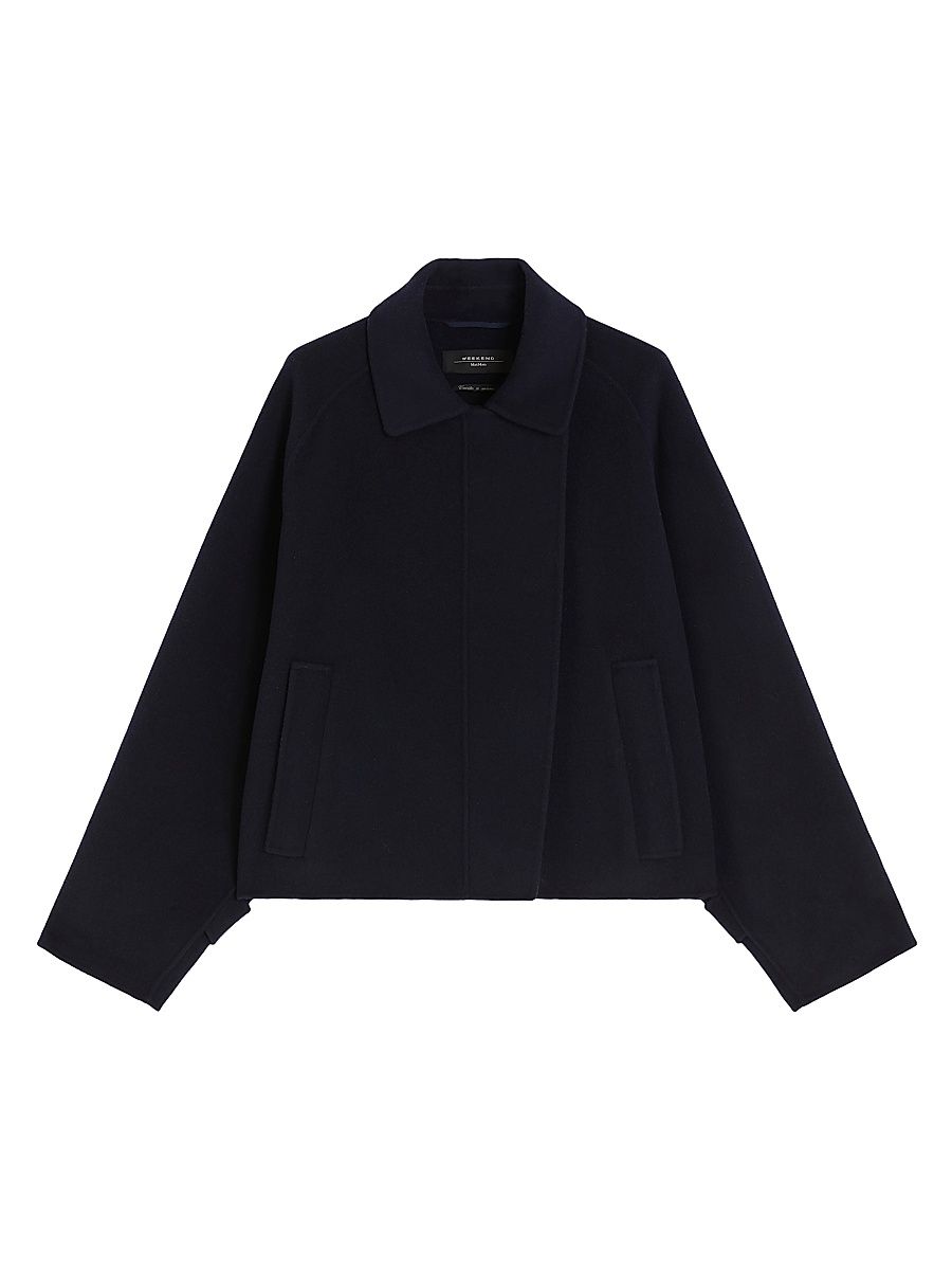 Women's Wool Broad Cloth Cropped Coat - Navy - Size 16