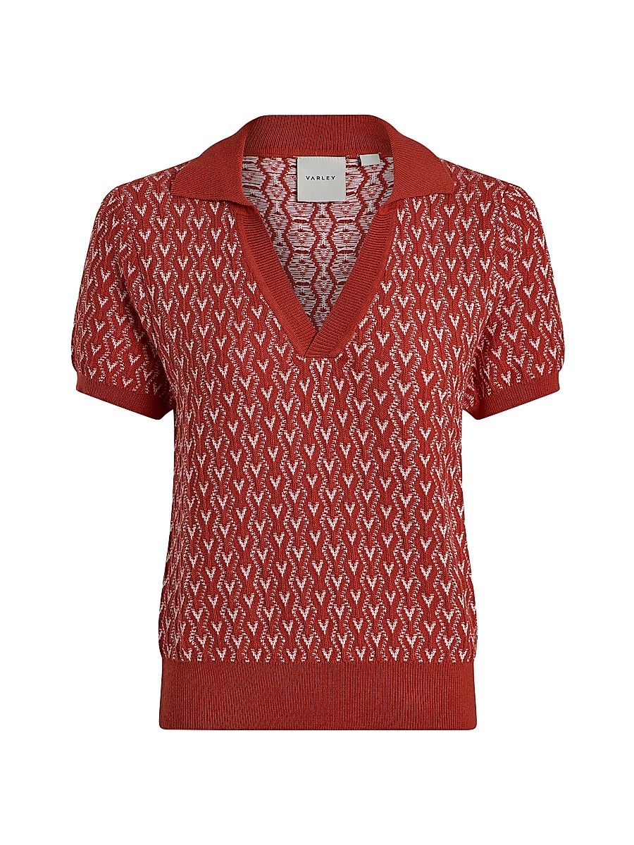 Women's Ezrella Geometric Cotton-Blend Polo Shirt - Baked Apple - Size XL