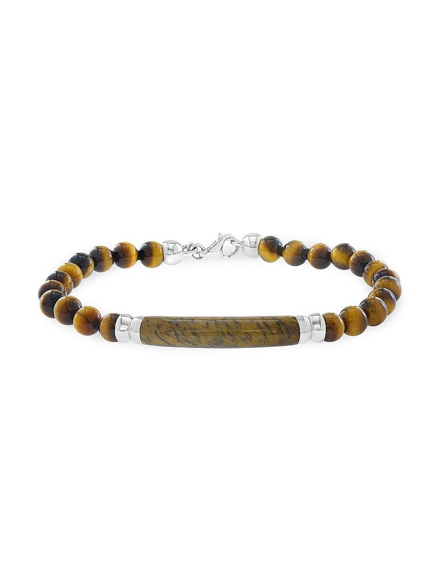 Men's Sterling Silver & Tiger's Eye Beaded Bracelet - Sterling Silver