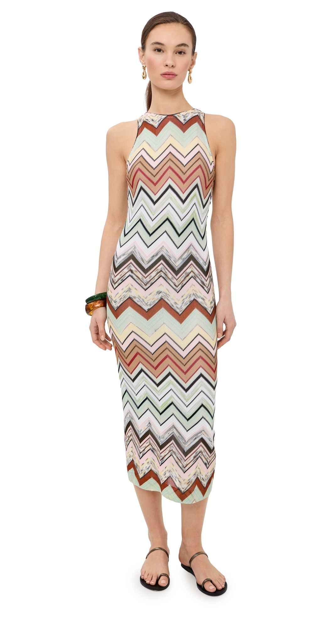 Missoni Midi Dress Multi Green/Camel/White/Pink 40
