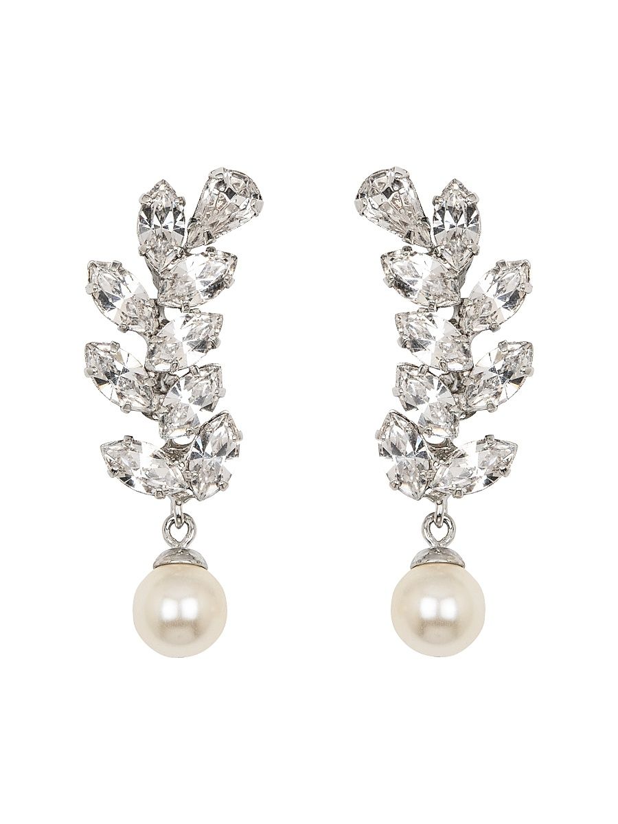 Women's Verla Rhodium-Plated, Crystal & Imitation Pearl Drop Earrings - Silver