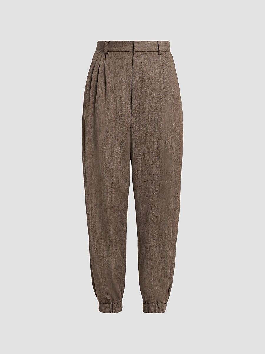 Women's Pleated Wool Trousers - Brown - Size 2