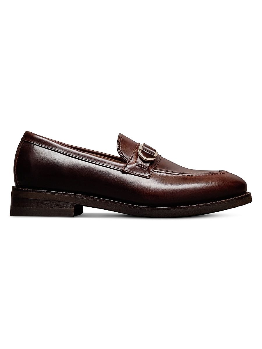 Men's Rollins Buckle-Detail Leather Loafers - Porcino - Size 7