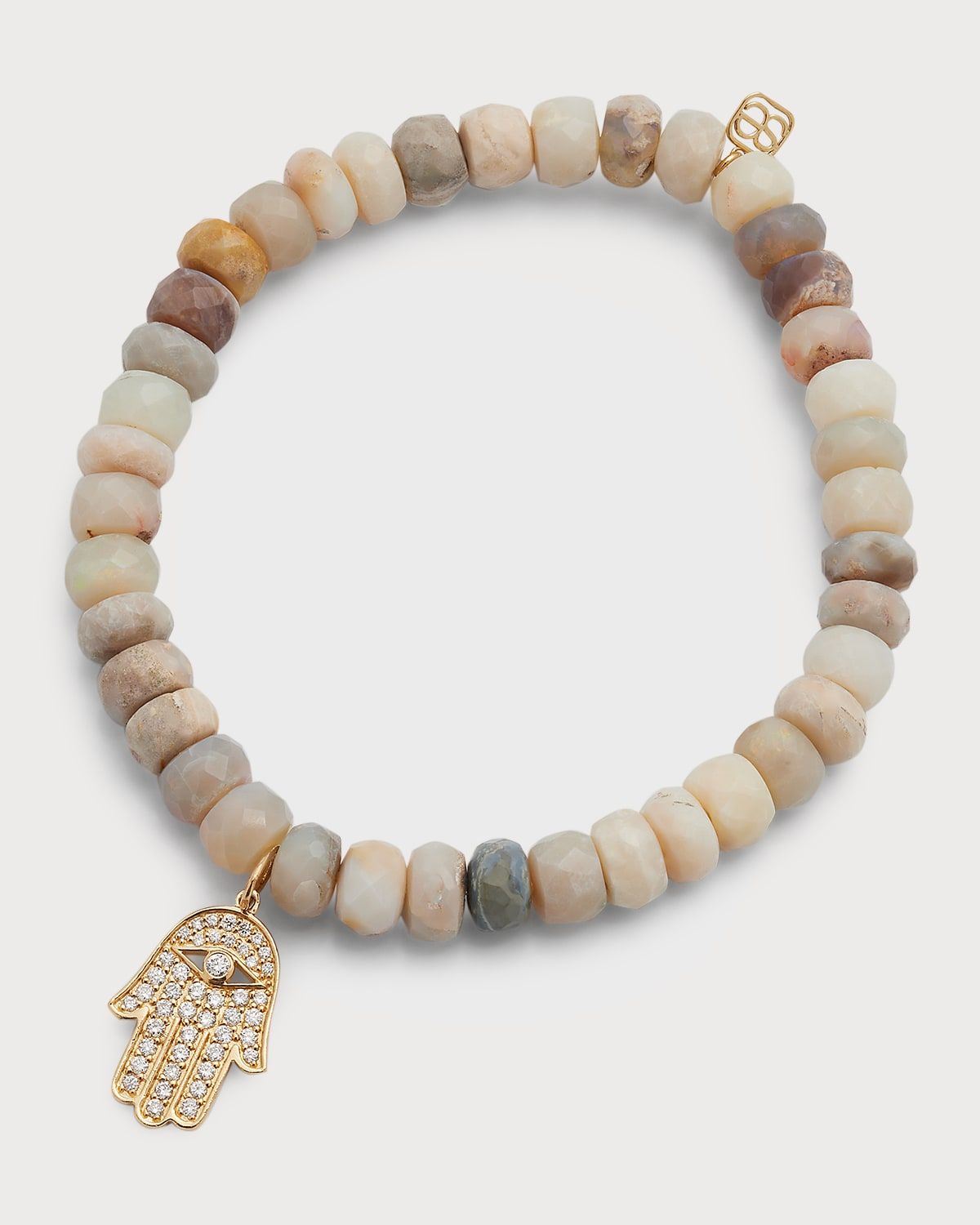 Faceted Australian Opal Rondelle Bracelet with Diamond Hamsa Charm