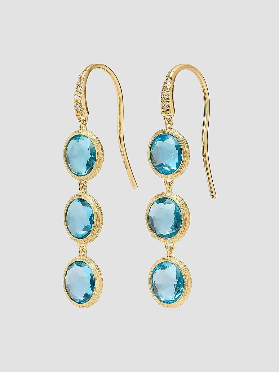 Marco Bicego Women's Jaipur Color 18K Yellow Gold, 0.03 TCW Diamond & Blue Topaz Triple-Drop Earrings - Yellow Gold