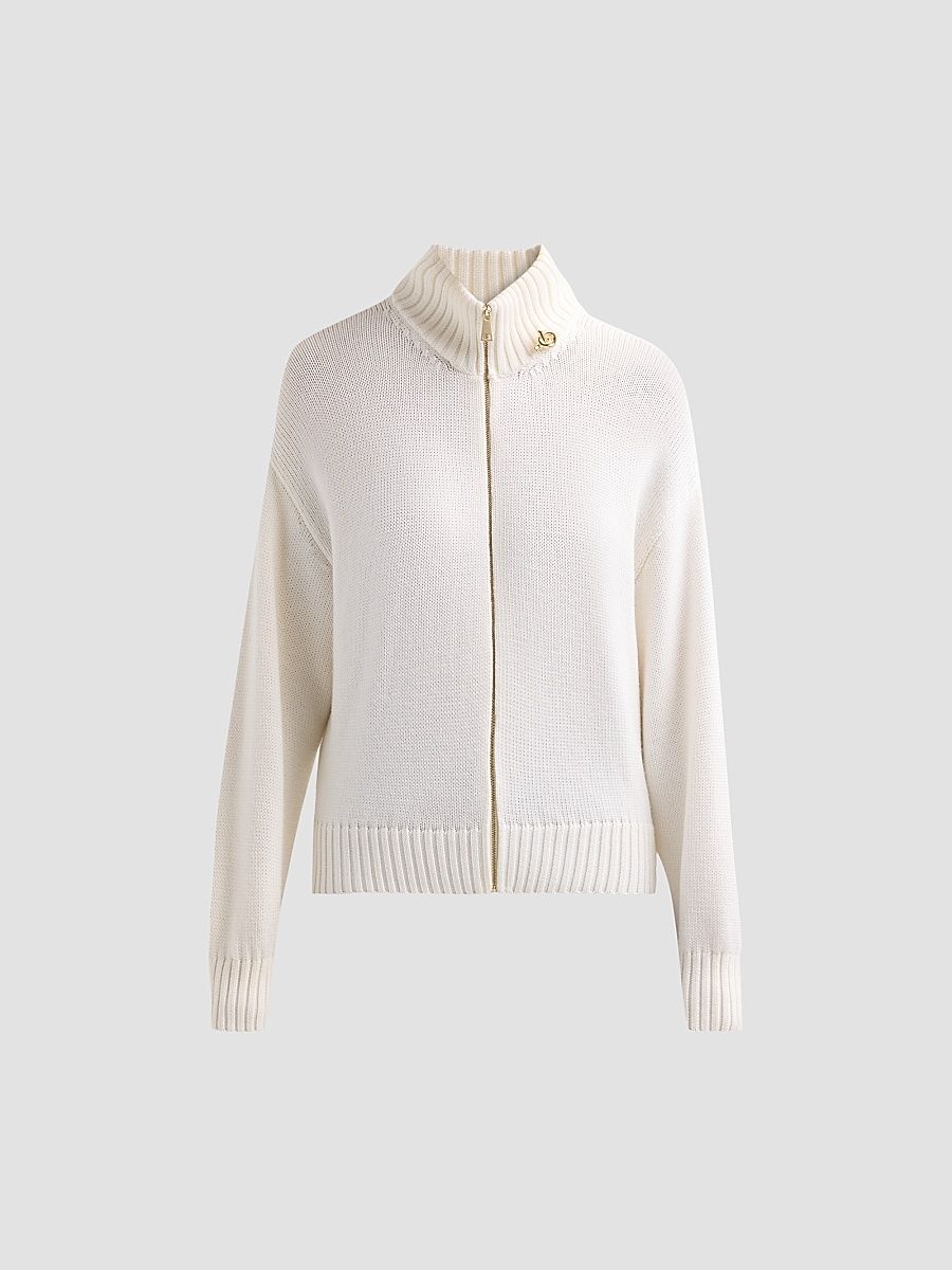 Women's Merino Wool Zip-Up Cardigan - Rafia - Size 12