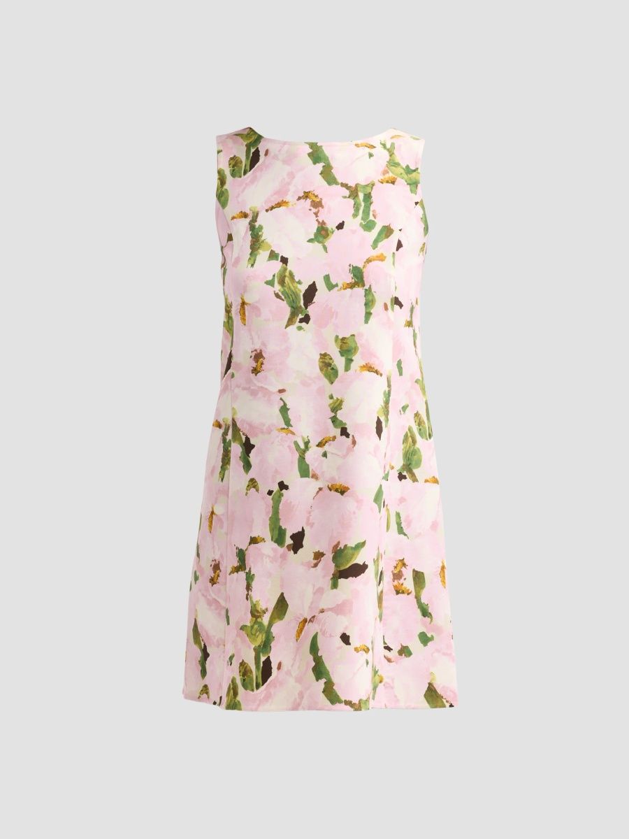 Oscar de la Renta Women's Watercolor Iris Wool Shift Dress - Pink Ivory - Size 16