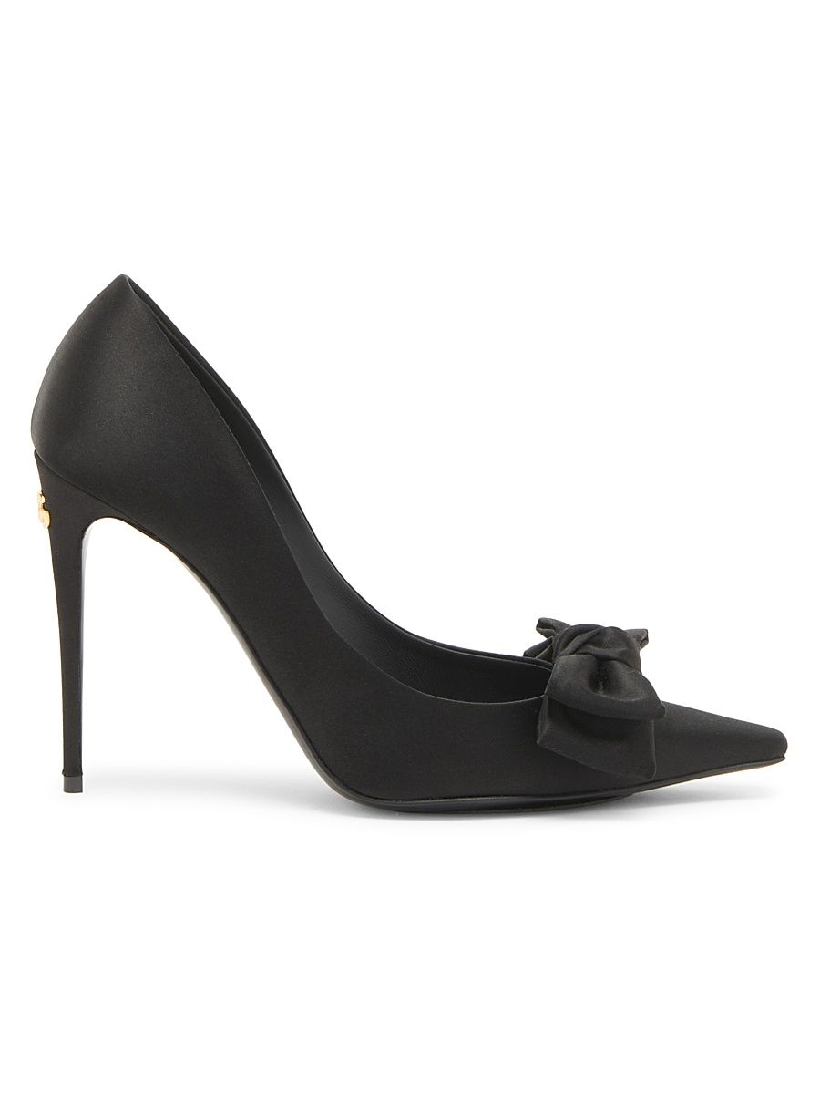 Women's 100MM Bow-Detailed Satin Pumps - Nero - Size 11