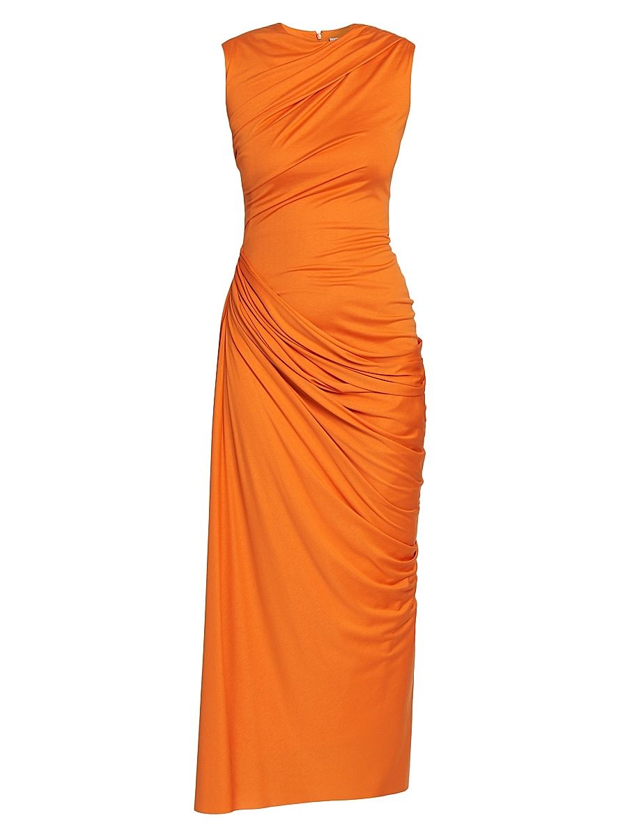 Women's Draped Silk-Jersey Sleeveless Maxi Dress - Bright Orange - Size 8