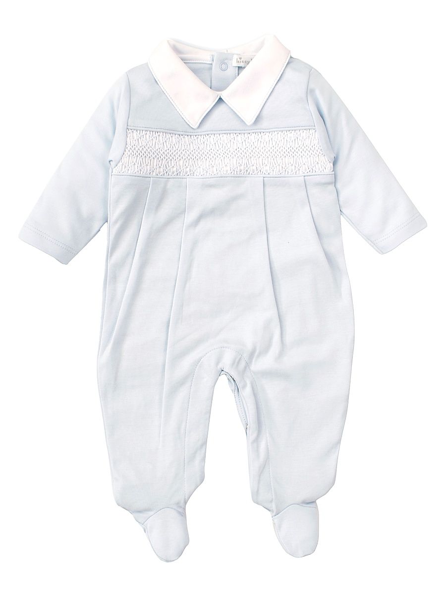 Baby Boy's Charmed Smocked Cotton Footie - Light Blue - Size Newborn