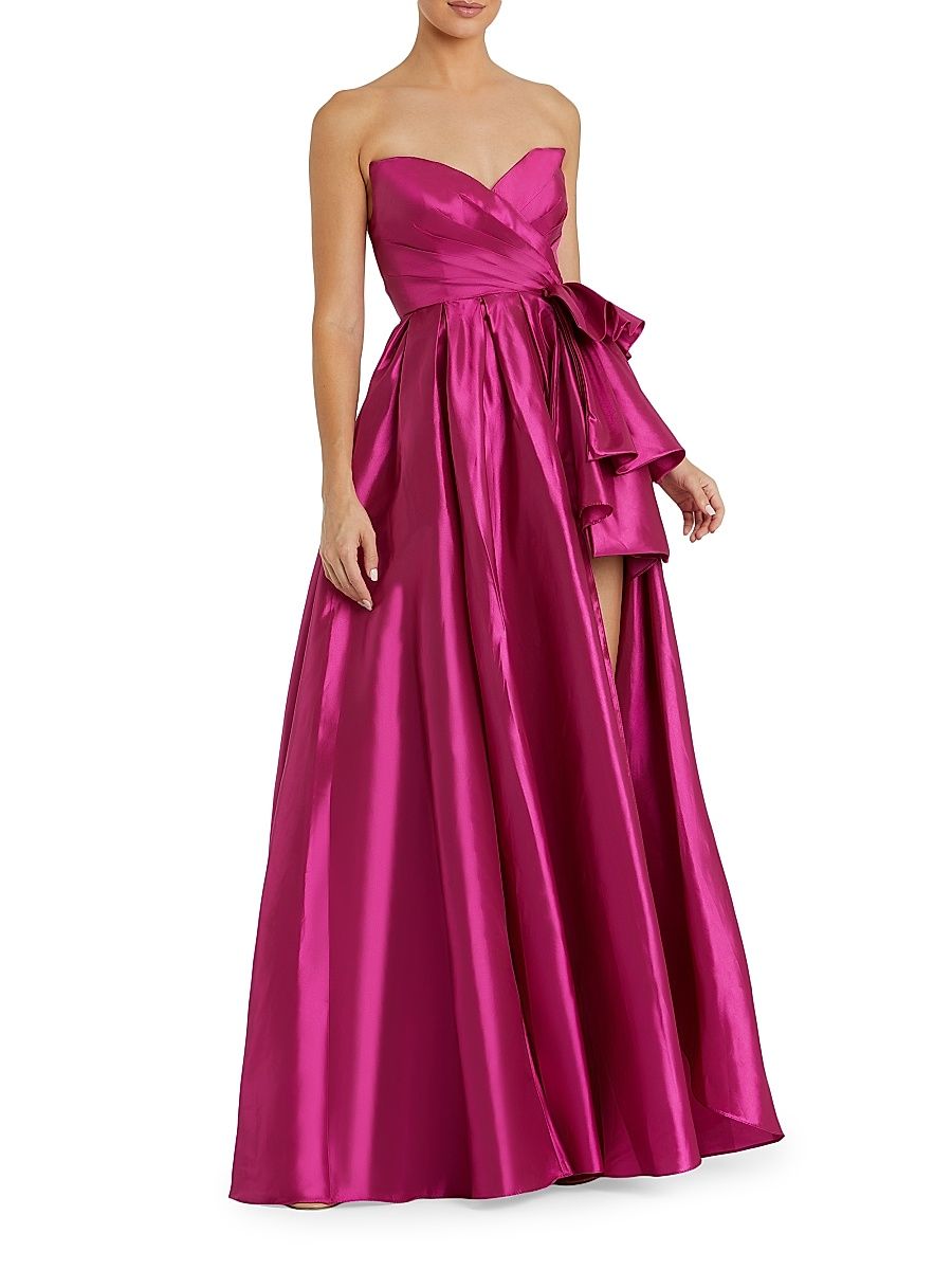 Women's Bow-Detail Satin Taffeta Gown - Hot Pink - Size 14