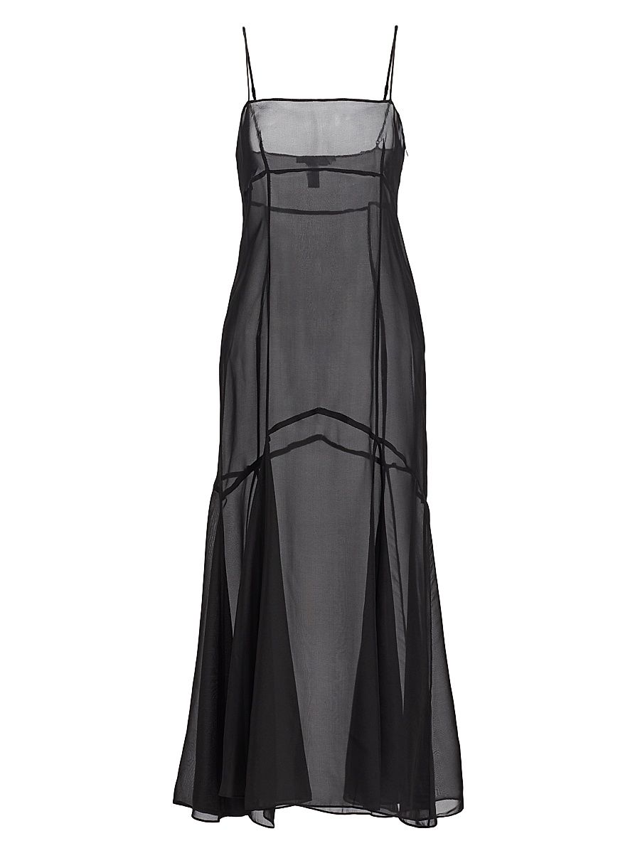 Women's Silk Chiffon Seamed Maxi Dress - Black - Size Large