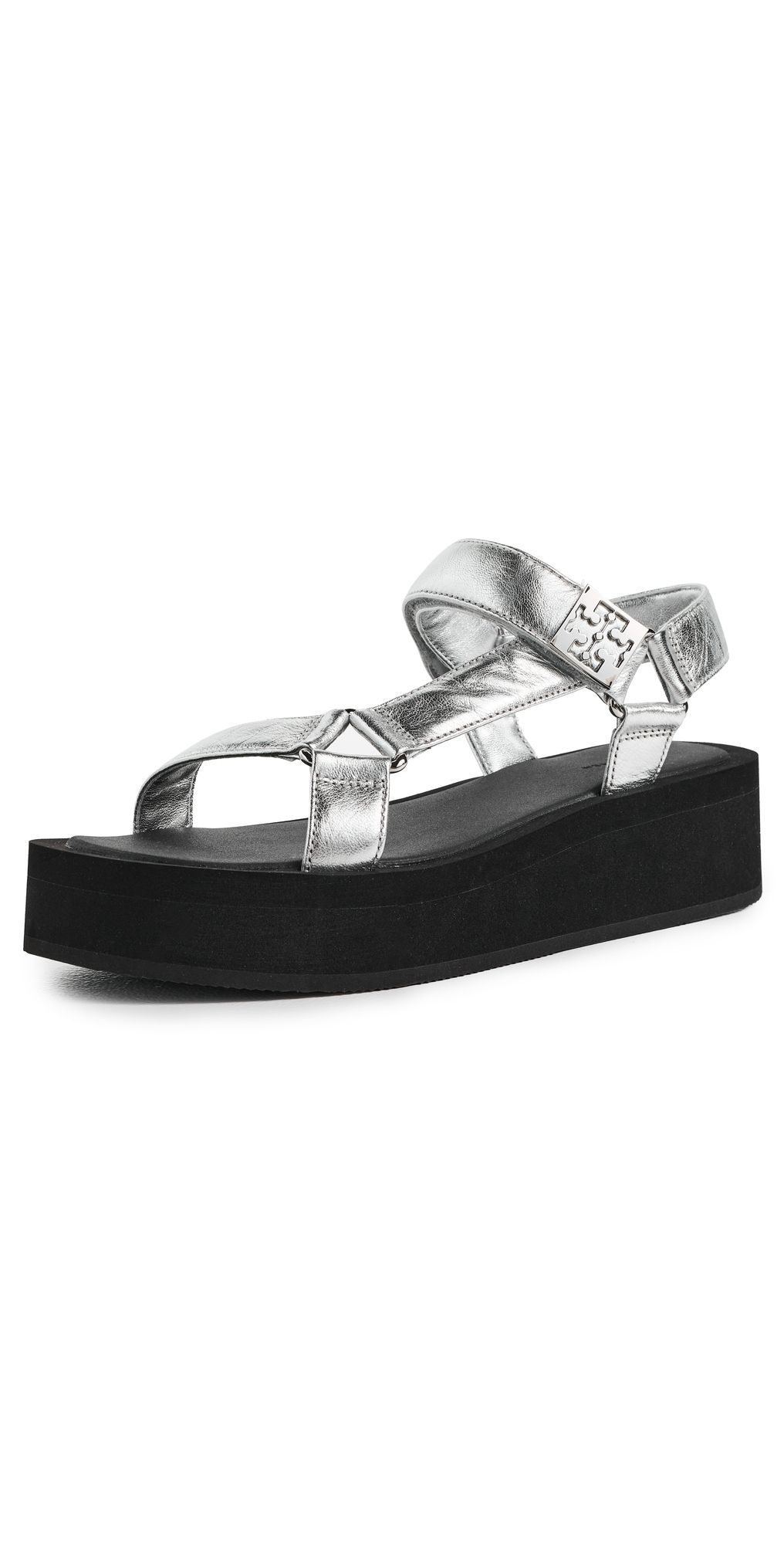 Tory Burch Mellow Platform Sandals Silver/Perfect Black 7.5