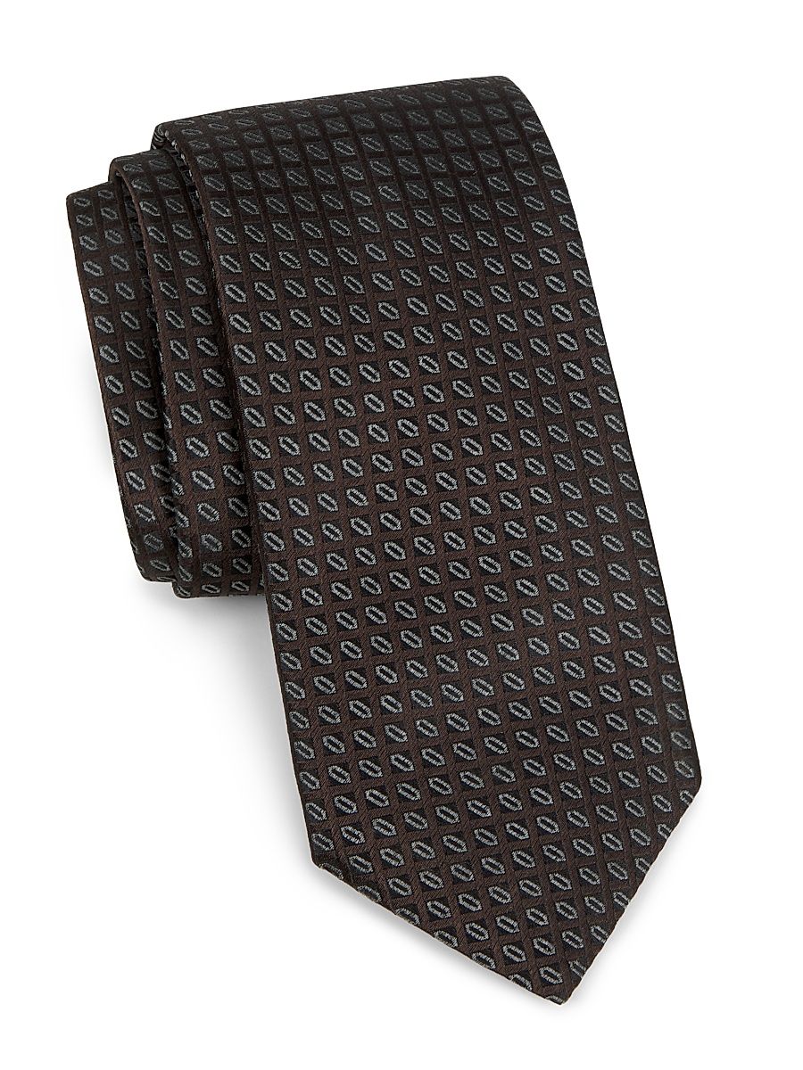 Men's Geometric Silk Tie - Brown