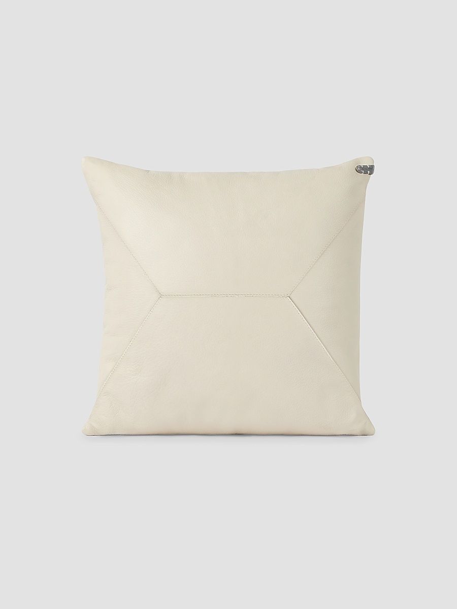 Grained Leather Cushion with Monili - Cigar