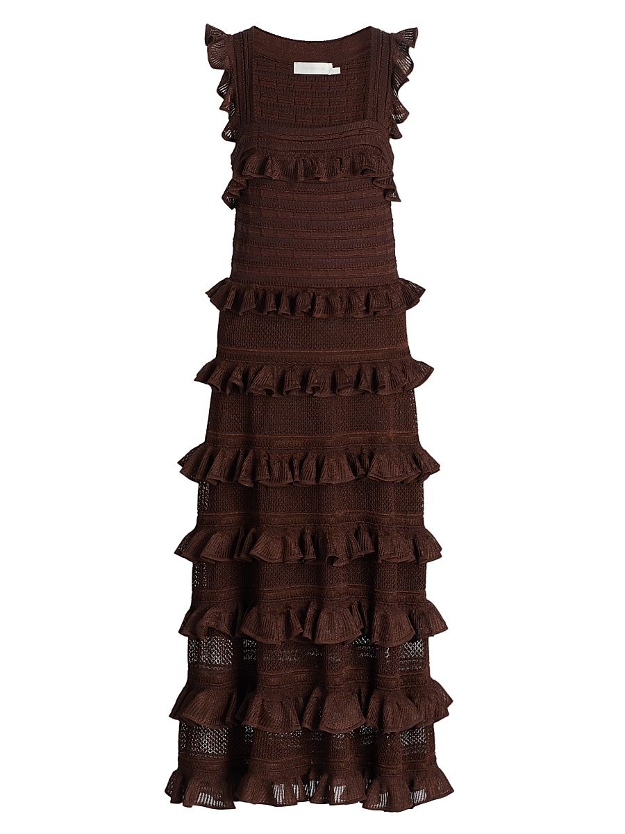 Women's Hypnotic Knitted Lace Frill Maxi Dress - Metallic Chocolate - Size 10