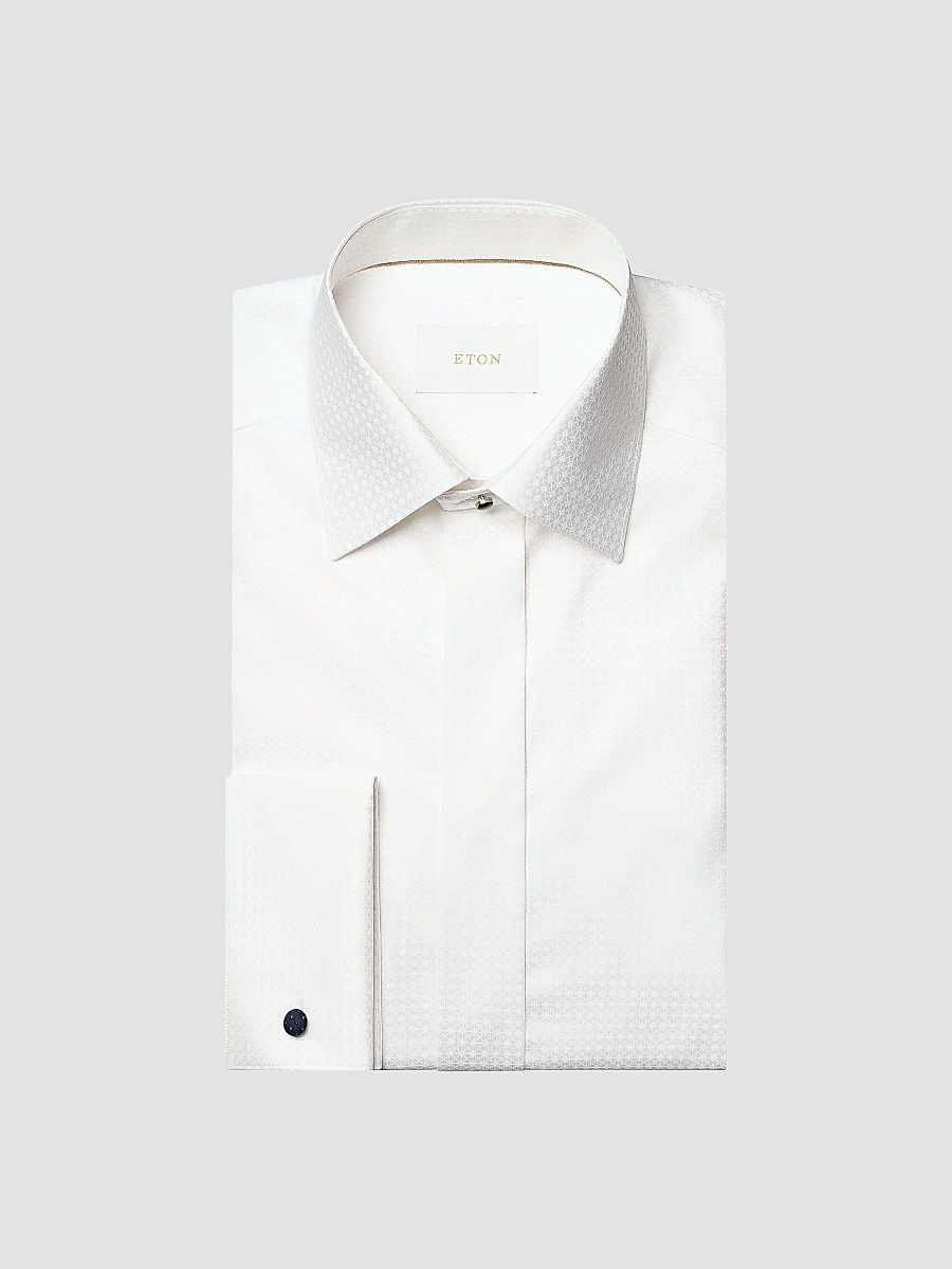Eton Men's Geometric Brocade Formal Contemporary-Fit Shirt - White - Size 18