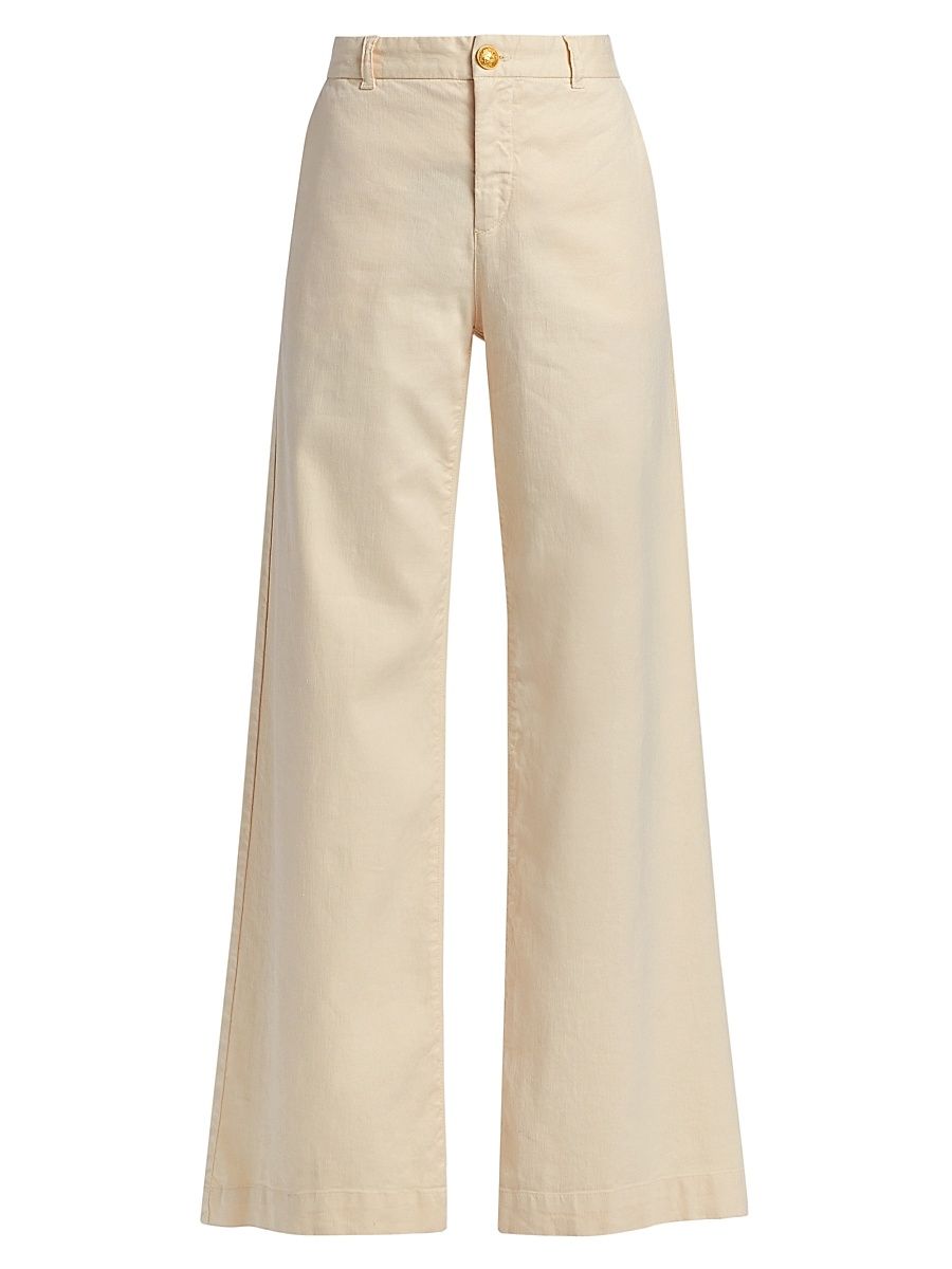Women's Linen-Cotton Flared Pants - Ecru - Size 16