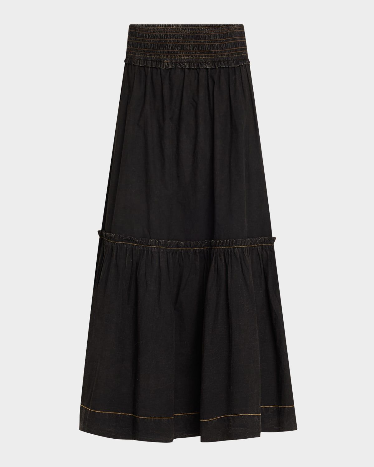 Garment-Dyed Smocked Maxi Skirt