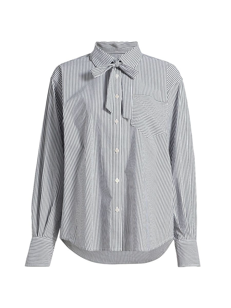 Women's Edeline Striped Poplin Tieneck Shirt - Grey White - Size 6