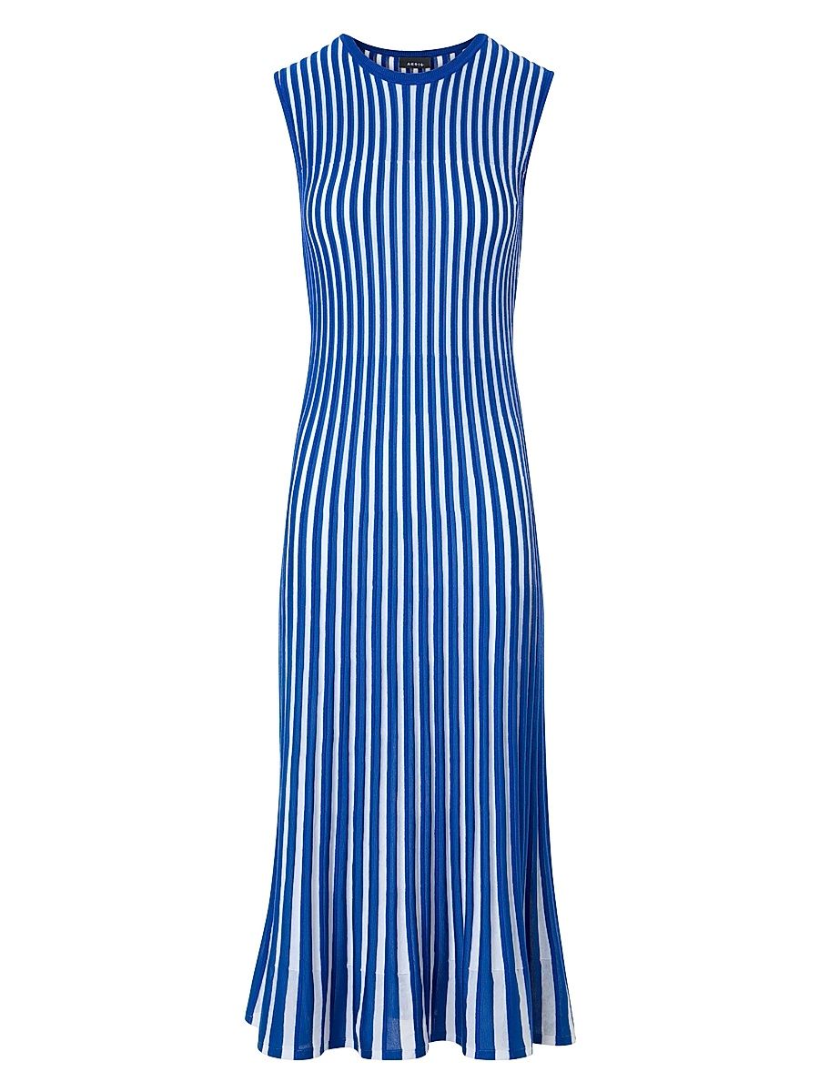 Women's Plissé Two-Tone Rib Midi-Dress - Lapis Blue Ecru - Size 10
