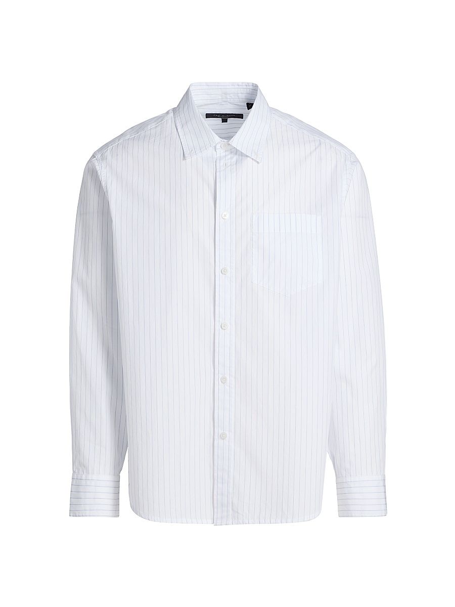 Men's Pinstriped Poplin Shirt - White Blue Stripe - Size XS