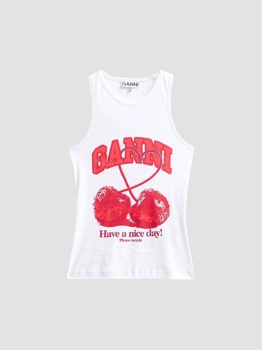 Women's Compact Rib Jersey Cherry Tank Top - Bright White - Size XL