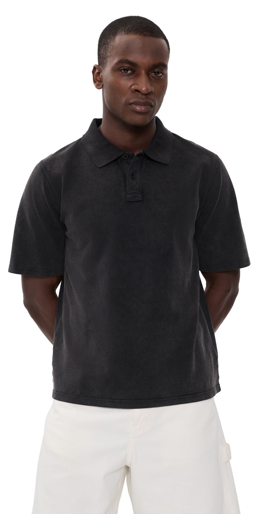 Corridor Washed Pique Polo Top Black M