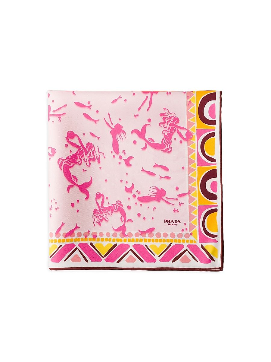 Women's Printed Silk Twill Scarf - Pink Yellow