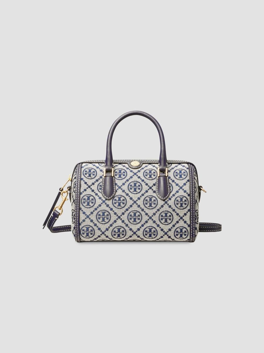 Tory Burch Women's T Monogram Petite Cotton-Blend Top Handle Bag - Tory Navy